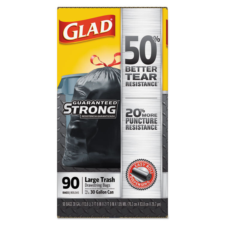 Drawstring Large Trash Bags, 30 Gal, 1.05 Mil, 30" X 33", Black, 90/carton 7