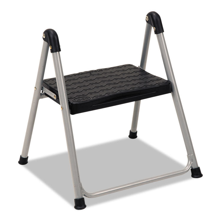 Folding Step Stool, 1-Step, 200 Lb Capacity, 9.9" Working Height, Platinum/black 1