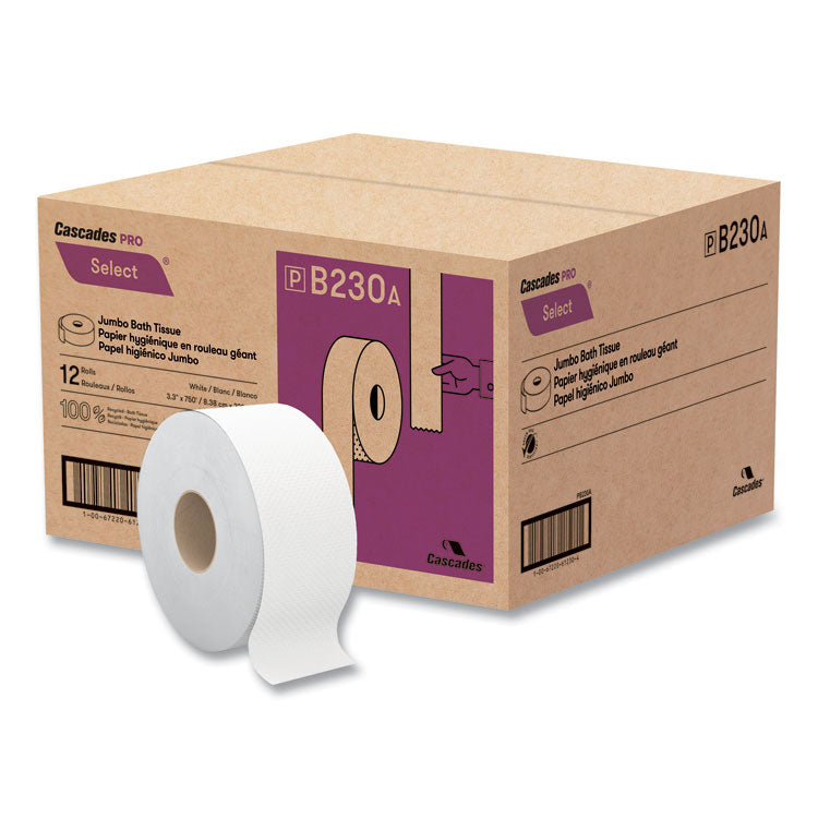 Select Jumbo Bath Tissue, Septic Safe, 2-Ply, White, 3.3" x 750 ft, 12/Carton 1