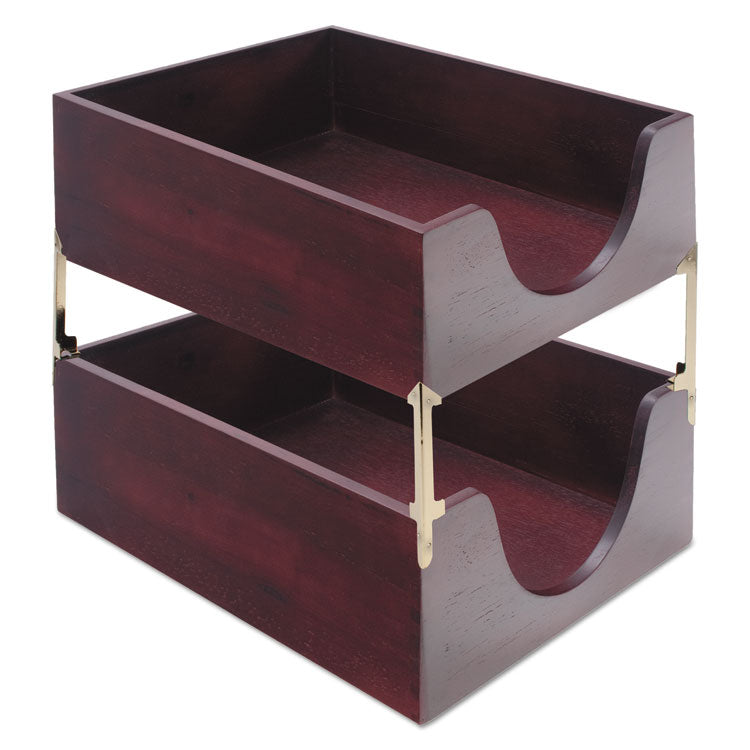 Double-Deep Hardwood Stackable Desk Trays, 1 Section, Letter Size Files, 10.13" X 12.63" X 5", Mahogany 2