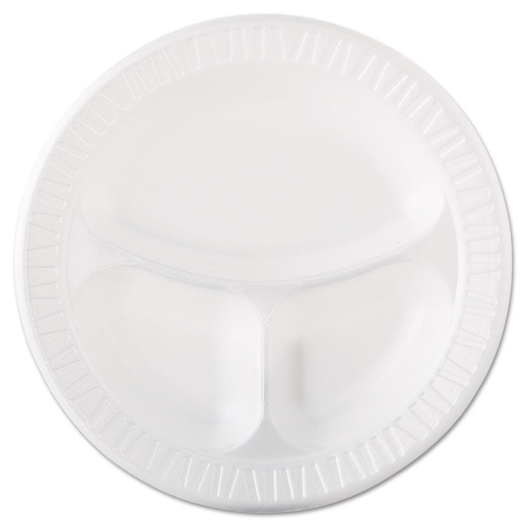 Quiet Class Laminated Foam Dinnerware, Plates, 3-Compartment, 10.25" dia, White, 125/Pack, 4 Packs/Carton 1