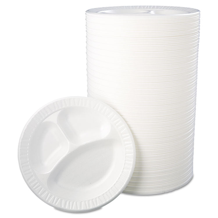 Quiet Class Laminated Foam Dinnerware, Plates, 3-Compartment, 10.25" dia, White, 125/Pack, 4 Packs/Carton 2