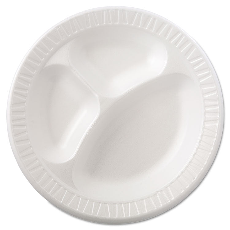 Quiet Class Laminated Foam Dinnerware, Plates, 3-Compartment, 10.25" dia, White, 125/Pack, 4 Packs/Carton 5