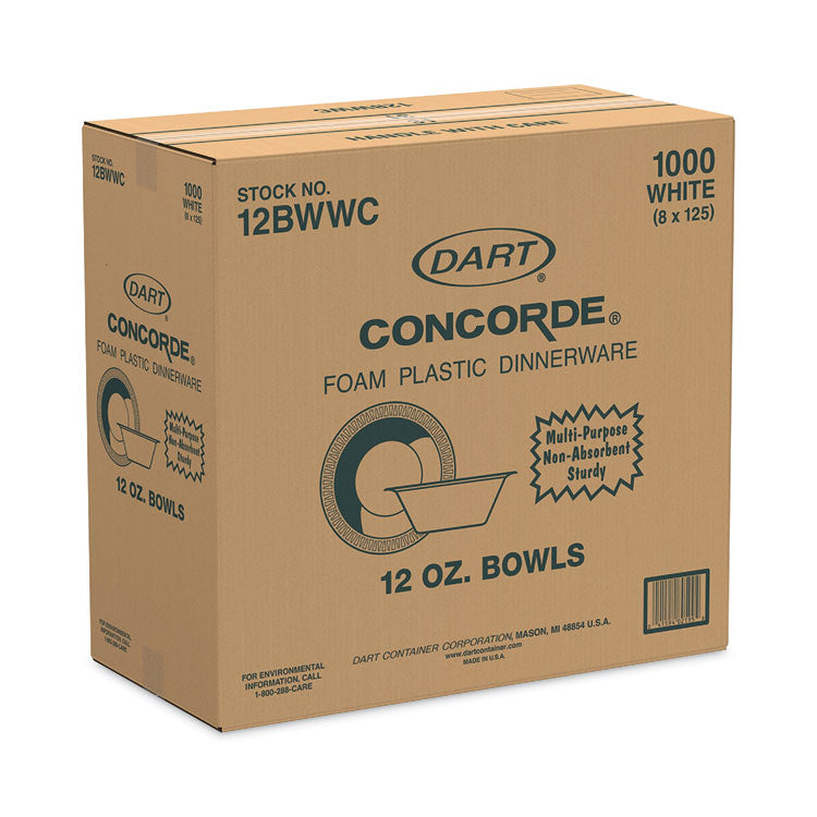 Concorde Non-Laminated Foam Bowl, 12 oz, White, 125/Pack, 8 Packs/Carton 4