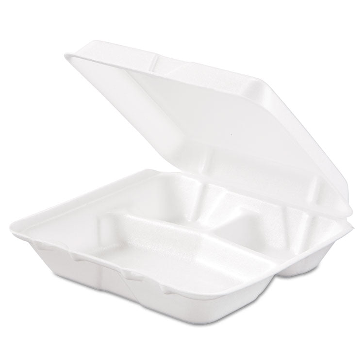 Foam Hinged Lid Containers, 3-Compartment, 7.5 X 8 X 2.3, White, 200/carton 8