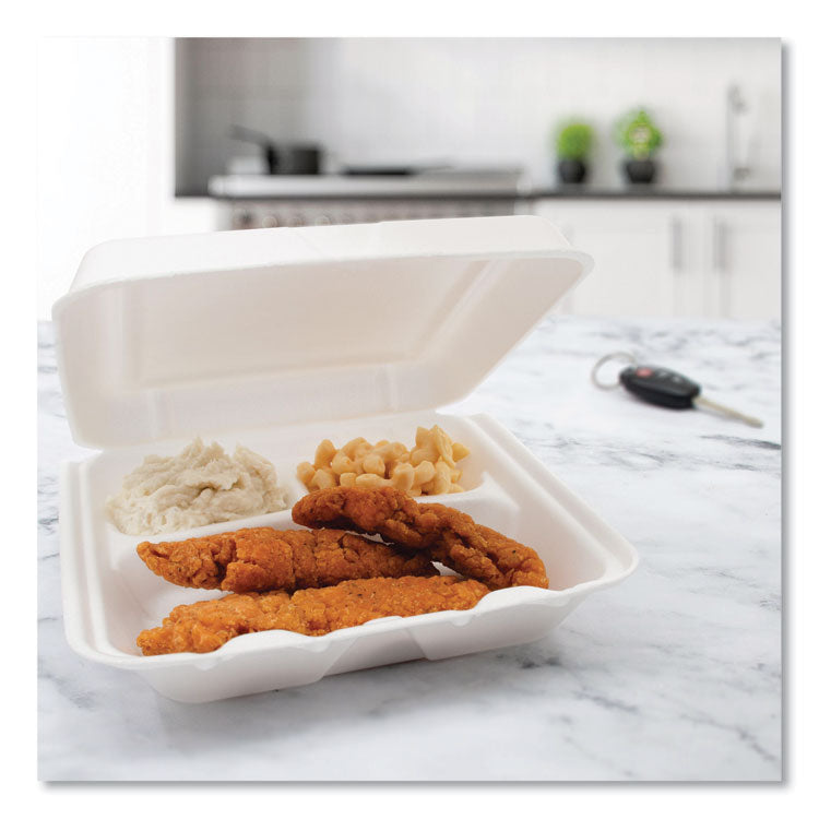 Foam Hinged Lid Containers, 3-Compartment, 7.5 X 8 X 2.3, White, 200/carton 6