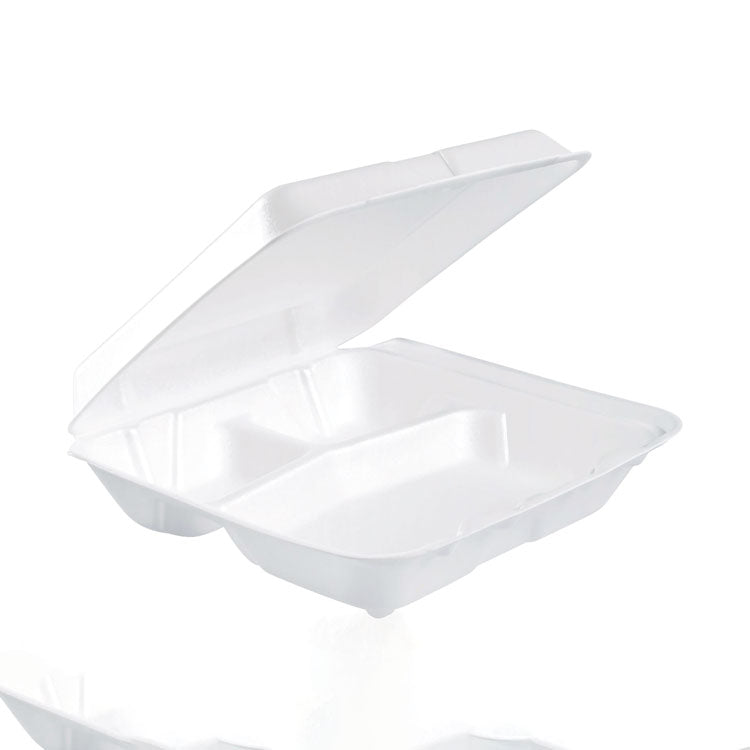 Foam Hinged Lid Containers, 3-Compartment, 7.5 X 8 X 2.3, White, 200/carton 1