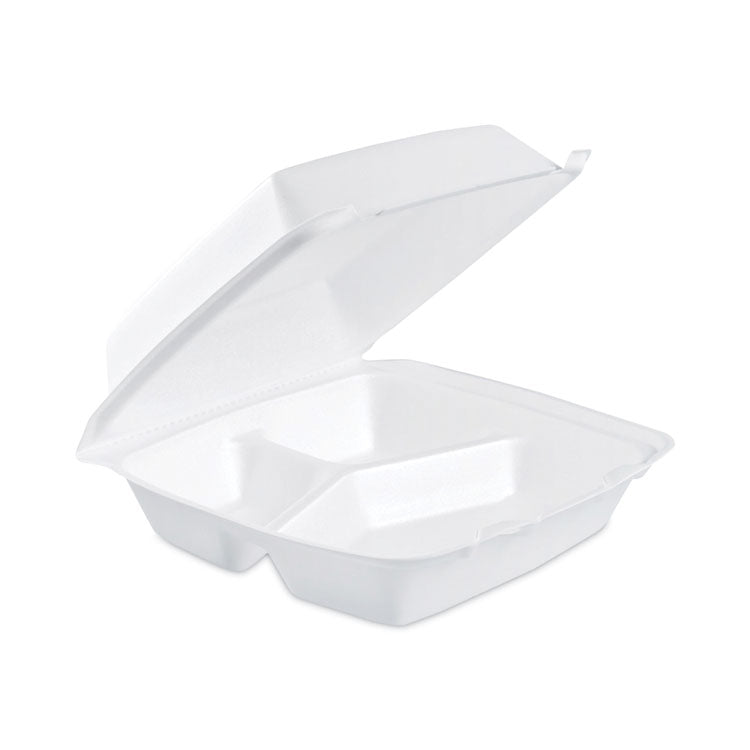 Insulated Foam Hinged Lid Containers, 3-Compartment. 7.9 x 8.4 x 3.3, White, 200/Carton 1