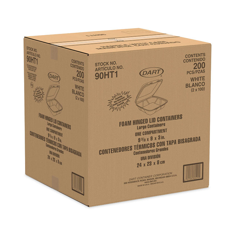 Insulated Foam Hinged Lid Containers, 1-Compartment, 9 x 9.4 x 3, White, 200/Pack, 2 Packs/Carton 2