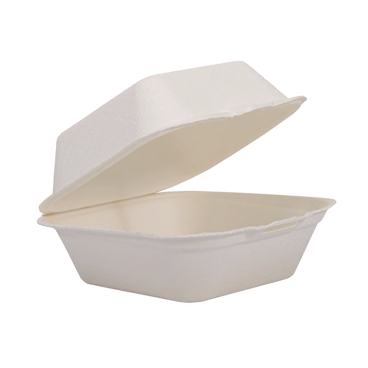 Compostable Fiber Hinged Trays, ProPlanet Seal, 5.9 x 6.08 x 1.83, Ivory, Molded Fiber, 500/Carton 1