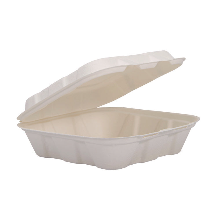 Compostable Fiber Hinged Trays, ProPlanet Seal, 8.03 x 8.38 x 1.93, Ivory, Molded Fiber, 200/Carton 1