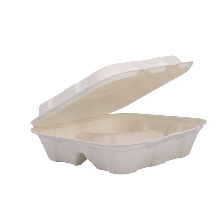 Compostable Fiber Hinged Trays, ProPlanet Seal, 3-Compartment, 8.03 x 8.4 x 1.93, Ivory, Molded Fiber, 200/Carton 1