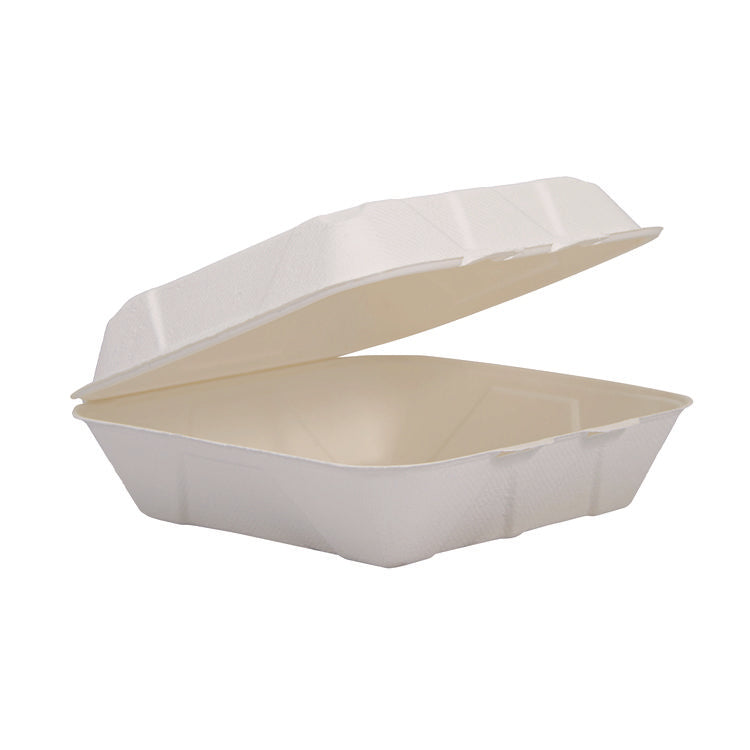 Compostable Fiber Hinged Trays, ProPlanet Seal, 8.98 x 9.35 x 2.17, Ivory, Molded Fiber, 200/Carton 1