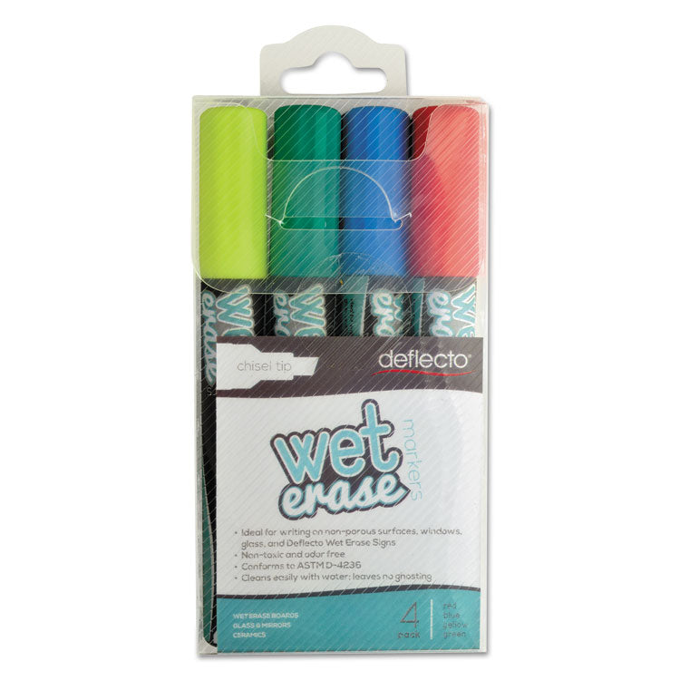 Wet Erase Markers, Medium Chisel Tip, Assorted Colors, 4/pack 1