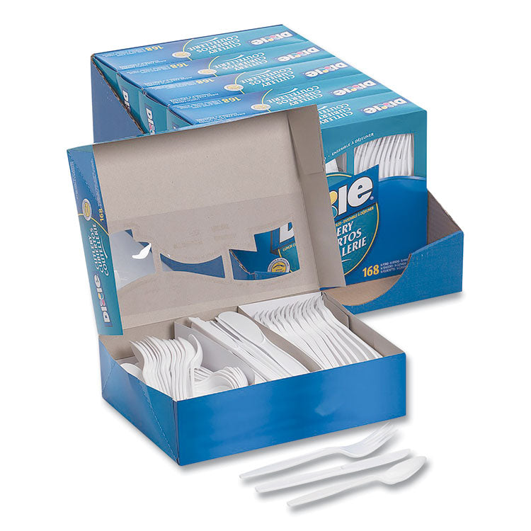 Combo Pack, Tray With White Plastic Utensils, 56 Forks, 56 Knives, 56 Spoons, 6 Packs 3