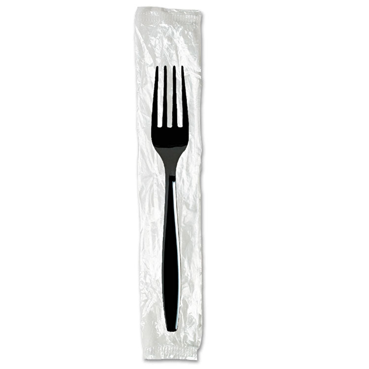 Individually Wrapped Heavyweight Forks, Polystyrene, Black, 1,000/carton 1