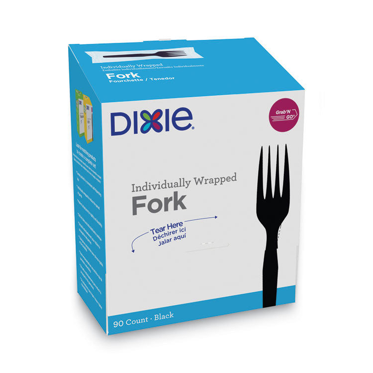 Grab'n Go Wrapped Cutlery, Forks, Black, 90/box, 6 Box/carton 1