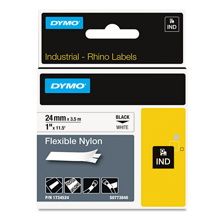 Rhino Flexible Nylon Industrial Label Tape, 1" X 11.5 Ft, White/black Print 1