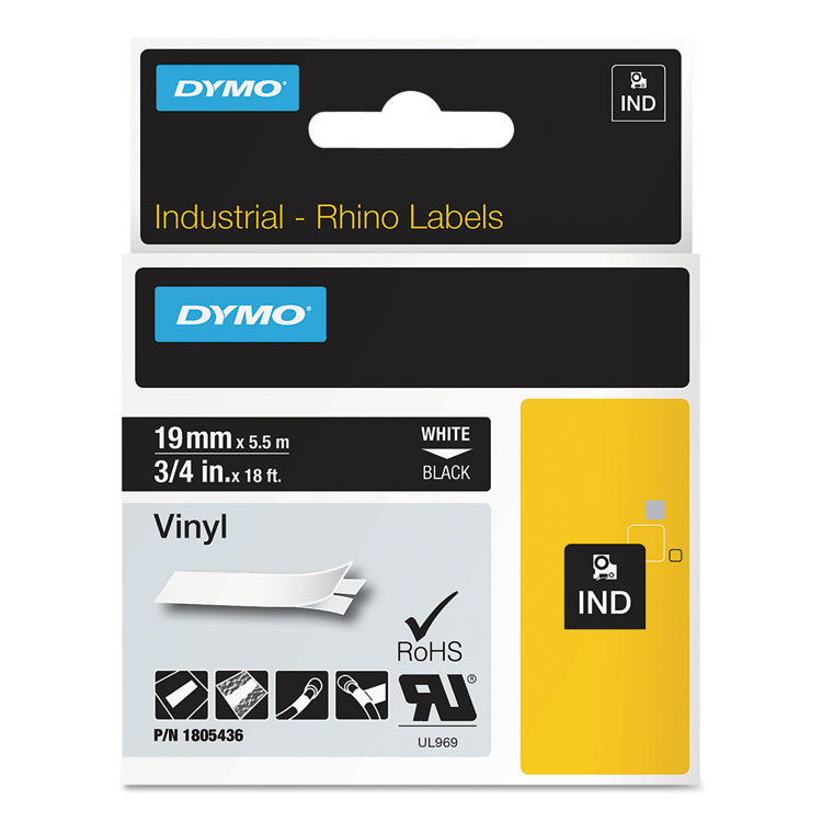 Rhino Permanent Vinyl Industrial Label Tape, 0.75" X 18 Ft, Black/white Print 1