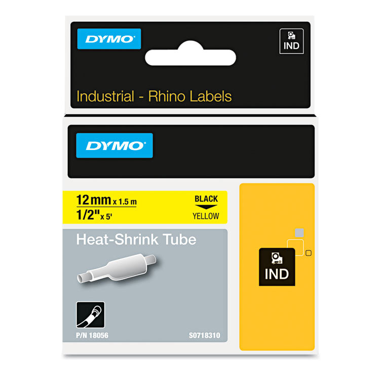 Rhino Heat Shrink Tubes Industrial Label Tape, 0.5" X 5 Ft, White/black Print 1