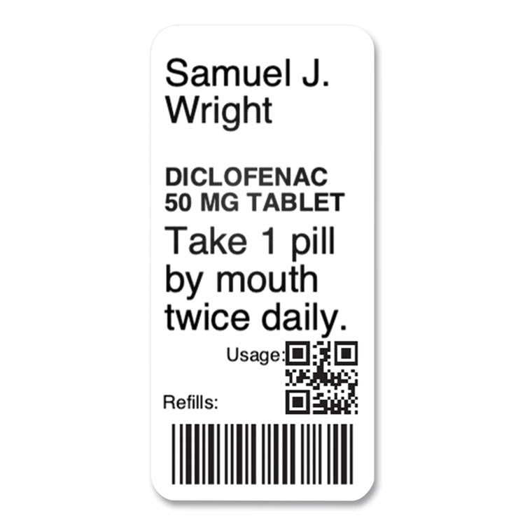 LW Durable Labels, Medical Prescription Label, 1" x 2.13", White, 500 Labels/Roll 2