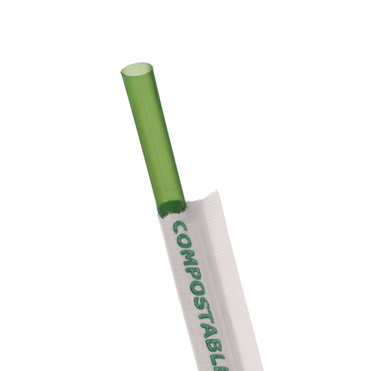 Wrapped Straw, 7.75", Green, Plastic, 9,600/Carton 1