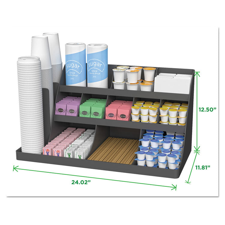 Extra Large Coffee Condiment and Accessory Organizer, 14 Compartment, 24 x 11.8 x 12.5, Black 2