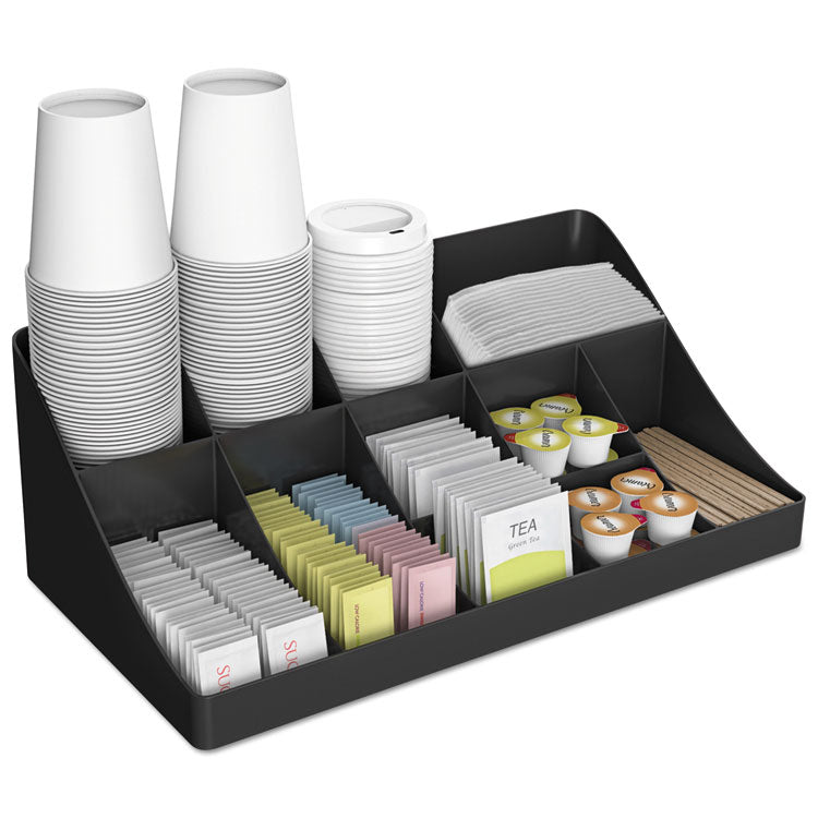 11-Compartment Coffee Condiment Organizer, 18.25 x 6.63 x 9.78, Black 1