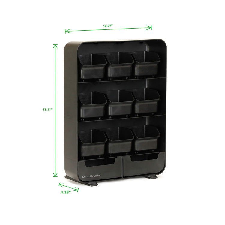 Baggy Nine-Drawer Tea Bag and Accessory Holder, 10.24 x 4.33 x 13.11, Black 5