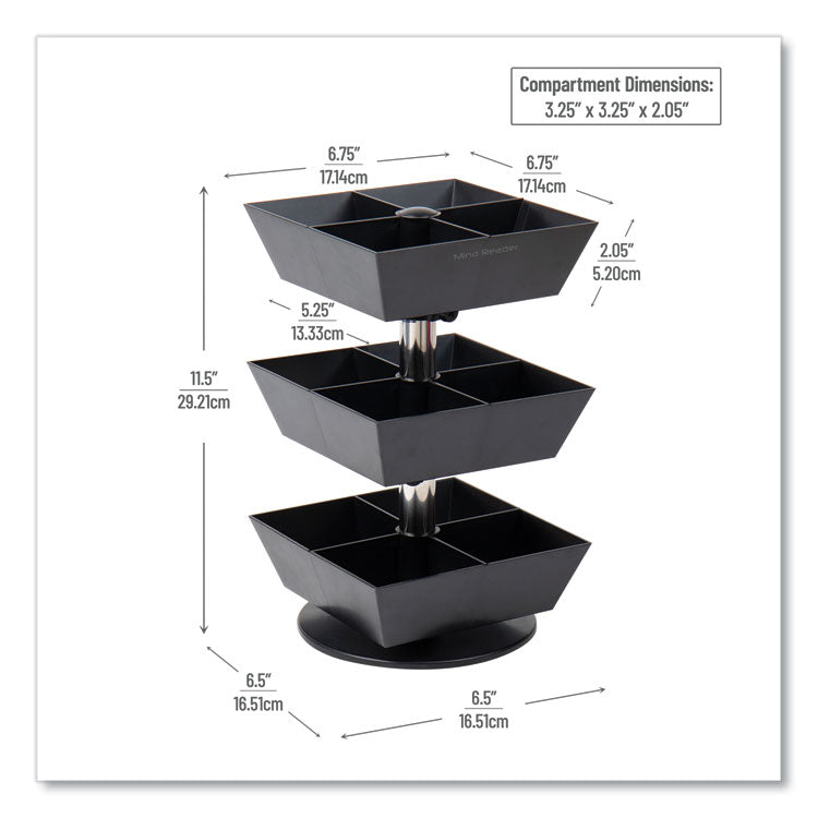 Anchor Collection 3-Tier 12-Compartment Tea and Condiment Carousel Countertop Organizer, 6.75 x 6.75 x 11.5, Black 2