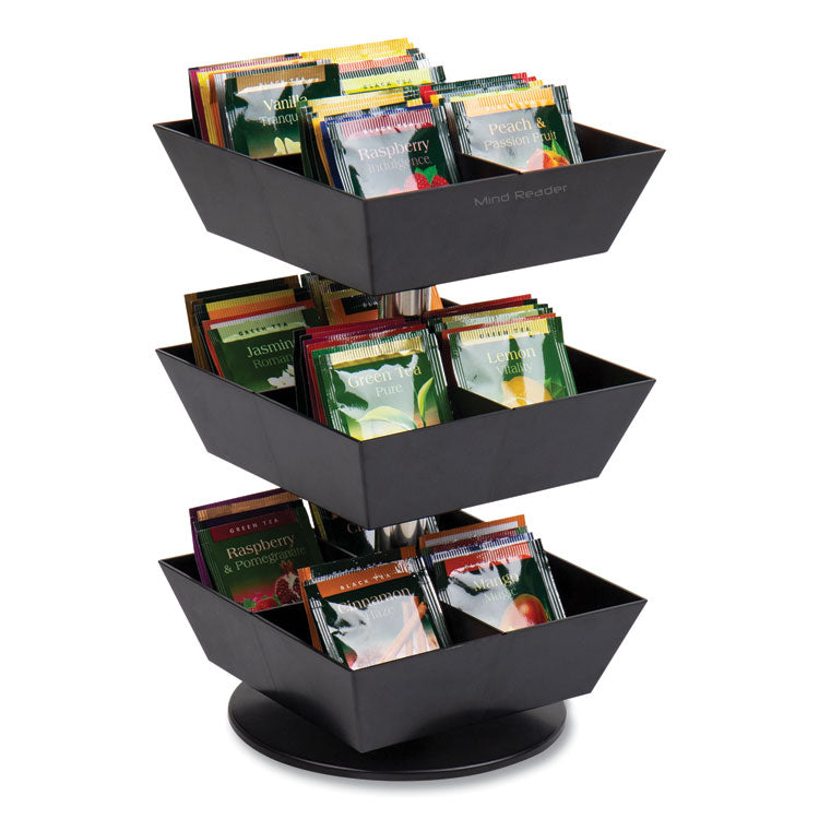 Anchor Collection 3-Tier 12-Compartment Tea and Condiment Carousel Countertop Organizer, 6.75 x 6.75 x 11.5, Black 6