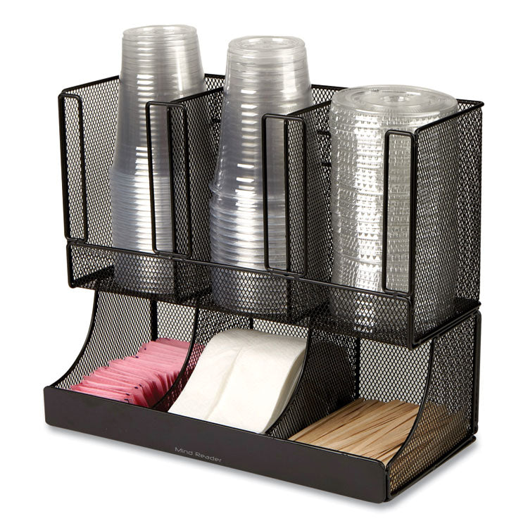 Network Collection 2-Tier 6-Compartment Coffee Cup and Condiment Countertop Organizer, 5 x 13 x 11.5, Black 2