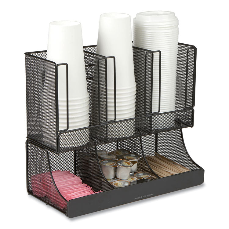 Network Collection 2-Tier 6-Compartment Coffee Cup and Condiment Countertop Organizer, 5 x 13 x 11.5, Black 5