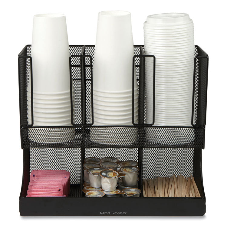 Network Collection 2-Tier 6-Compartment Coffee Cup and Condiment Countertop Organizer, 5 x 13 x 11.5, Black 6