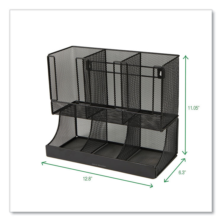 Network Collection 2-Tier 6-Compartment Coffee Cup and Condiment Countertop Organizer, 5 x 13 x 11.5, Black 7