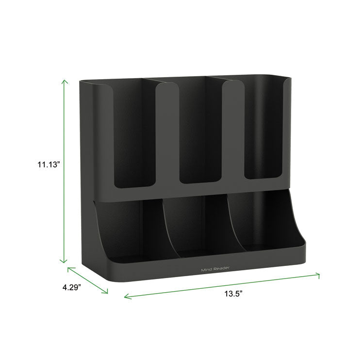 Flume Six-Section Upright Coffee Condiment/Cup Organizer, 11.5 x 6.5 x 15, Black 6