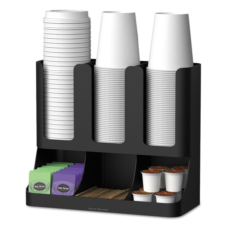 Flume Six-Section Upright Coffee Condiment/Cup Organizer, 11.5 x 6.5 x 15, Black 7