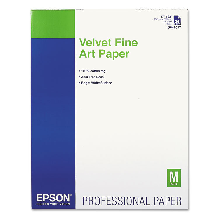 Velvet Fine Art Paper, 17 X 22, White, 25/pack 1