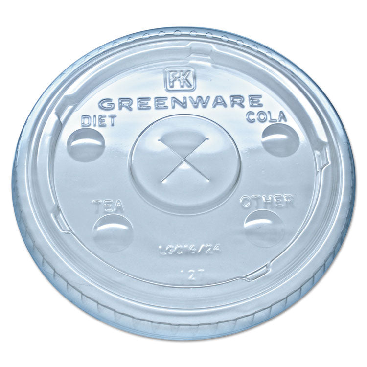 Greenware Cold Drink Lids, Fits 16 Oz, 18 Oz, 24 Oz Cups, X-Slot, Clear, 1,000/carton 1