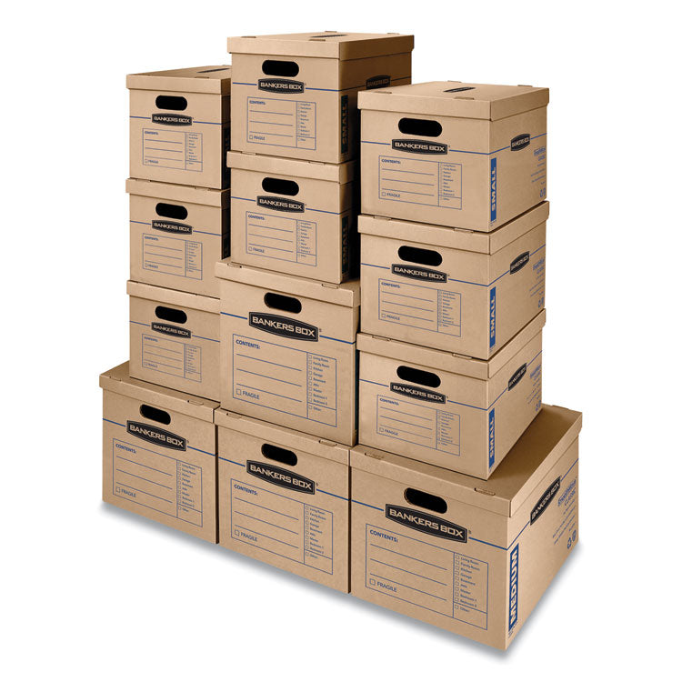 SmoothMove Classic Moving/Storage Box Kit, Half Slotted Container (HSC), Assorted Sizes: (8) Small, (4) Med, Brown/Blue,12/CT 1