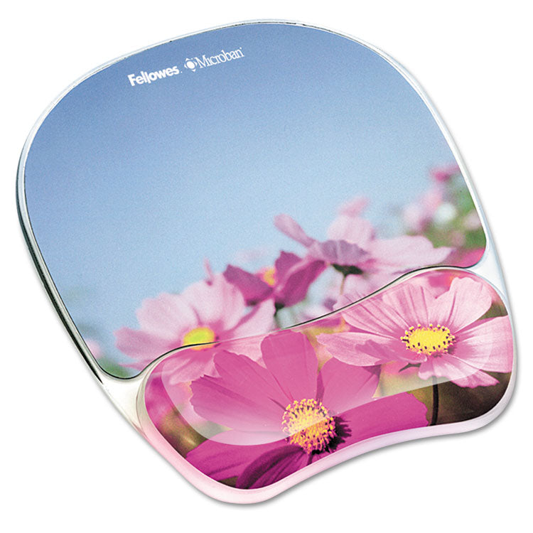 Photo Gel Mouse Pad with Wrist Rest with Microban Protection, 9.25 x 7.87, Pink Flowers Design 1