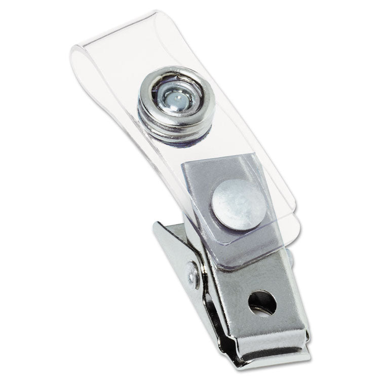 Badge Clips With Plastic Straps, 0.5" X 1.5", Clear/silver, 100/box 1