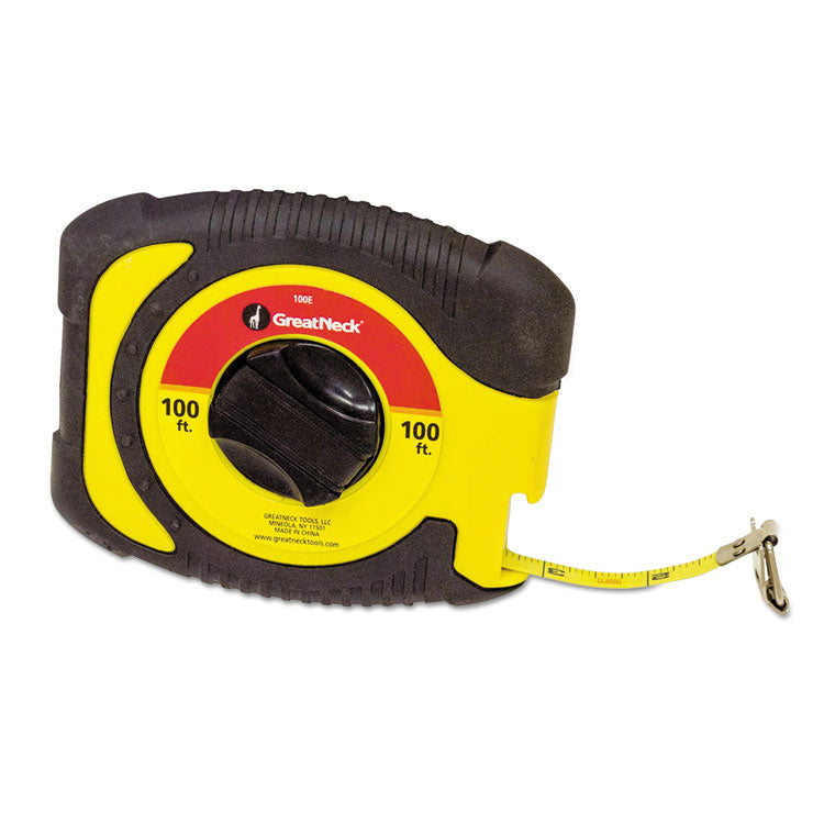 English Rule Measuring Tape, 0.38" x 100 ft, Steel, Yellow 1