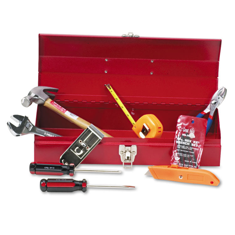 16-Piece Light-Duty Office Tool Kit, Metal Box, Red 1