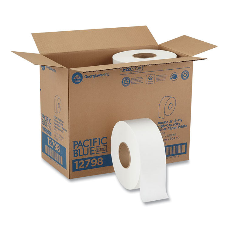 Jumbo Jr. Bathroom Tissue Roll, Septic Safe, 2-Ply, White, 3.5" x 1,000 ft, 8 Rolls/Carton 2