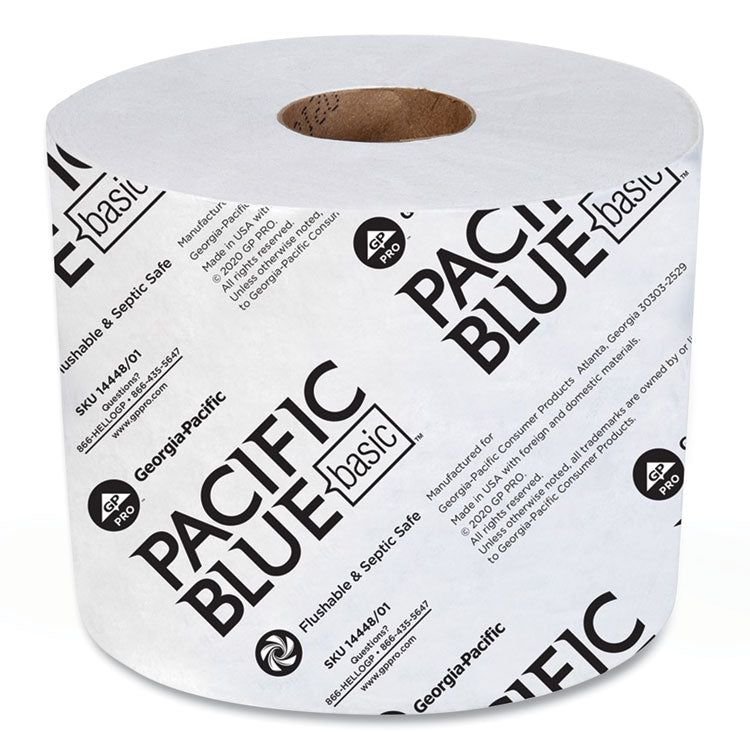 Pacific Blue Basic High-Capacity Bathroom Tissue, Septic Safe, 1-Ply, White, 1,500/roll, 48/carton 1