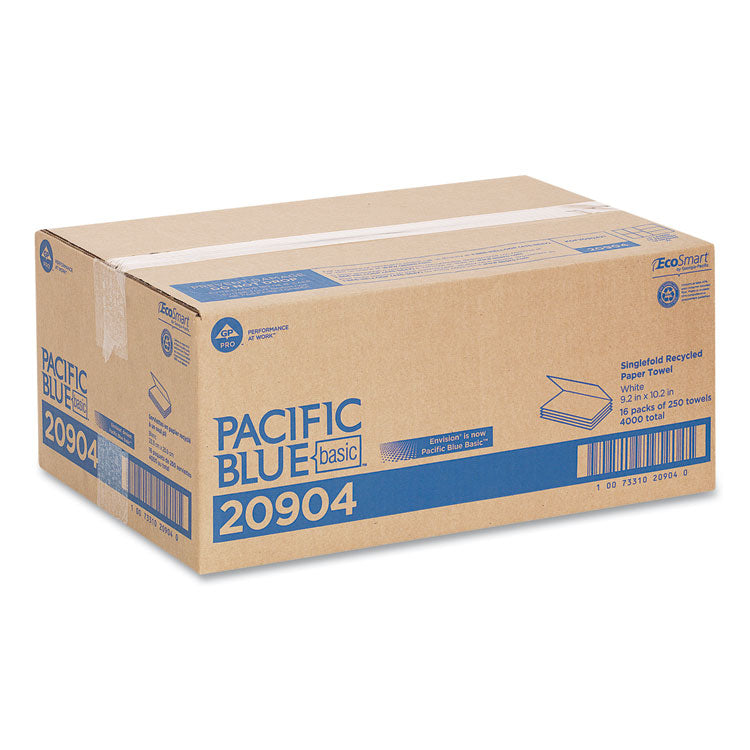 Pacific Blue Basic S-Fold Paper Towels, 1-Ply, 10.25 x 9.25, White, 250/Pack, 16 Packs/Carton 3