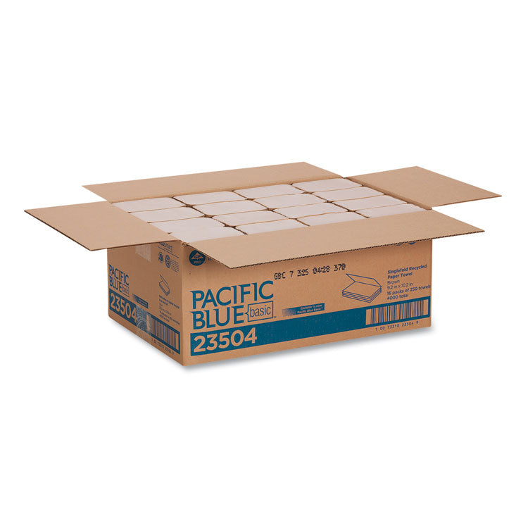 Pacific Blue Basic S-Fold Paper Towels, 1-Ply, 10.25 x 9.25, Brown, 250/Pack, 16 Packs/Carton 4