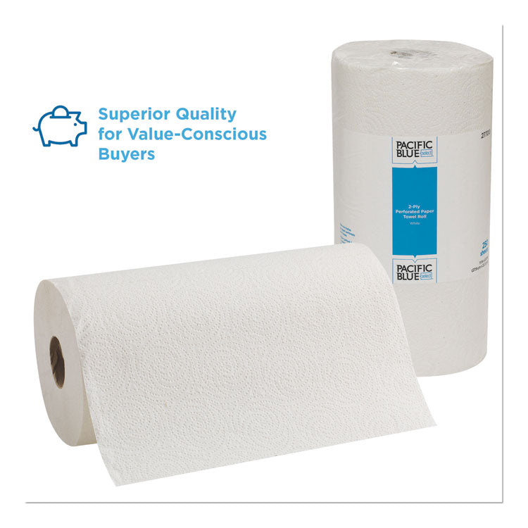 Pacific Blue Select Two-Ply Perforated Paper Kitchen Roll Towels, 2-Ply, 11 x 8.8, White, 250/Roll, 12 Rolls/Carton 3