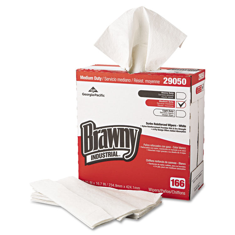 Medium Duty Scrim Reinforced Wipers, 4-Ply, 9.25 x 16.69, Unscented, White, 166/Box, 5 Boxes/Carton 2